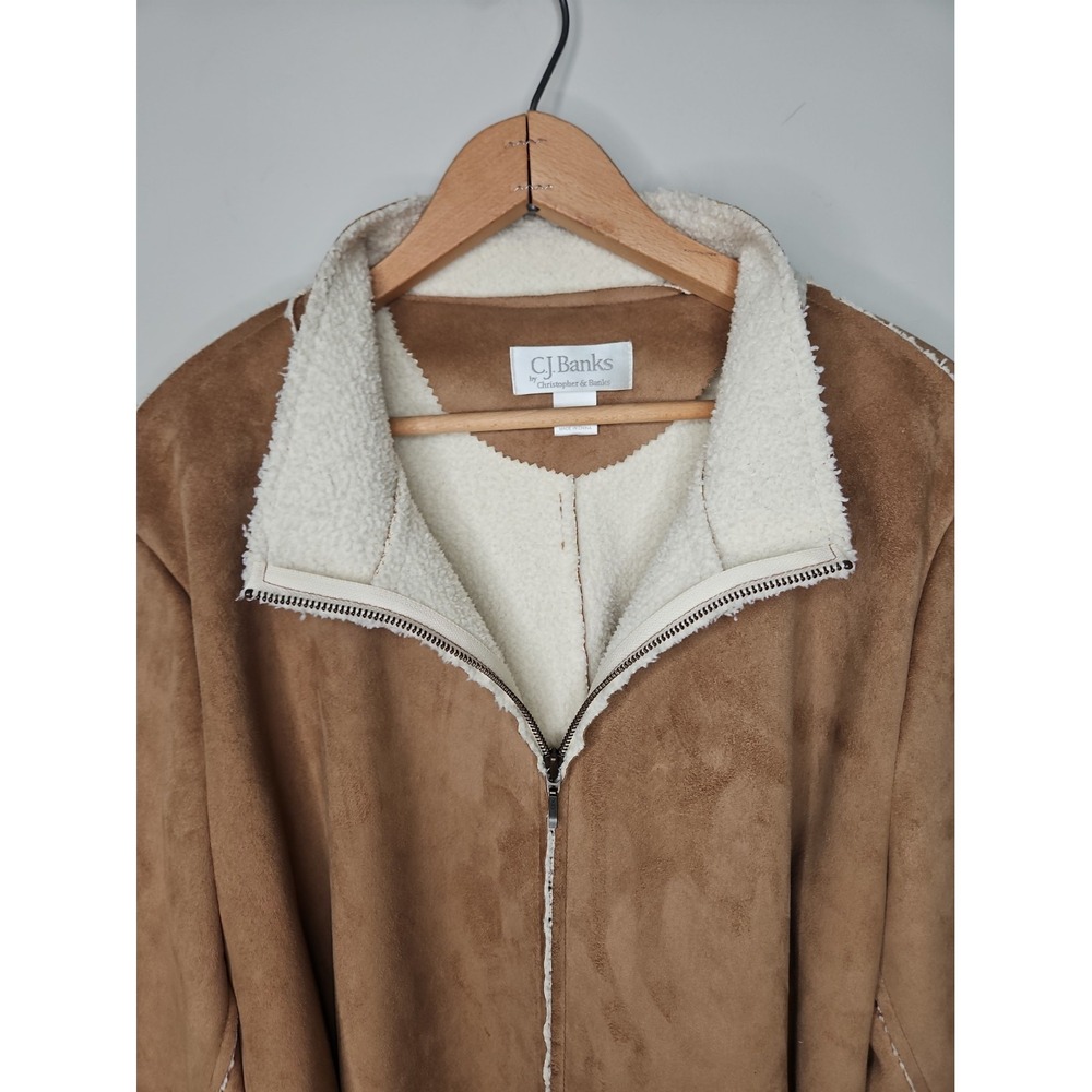 Cj Banks Jacket 1X Brown Faux Suede Sherpa Velvet Trim Boho Western Indie Y2K - Picture 4 of 13